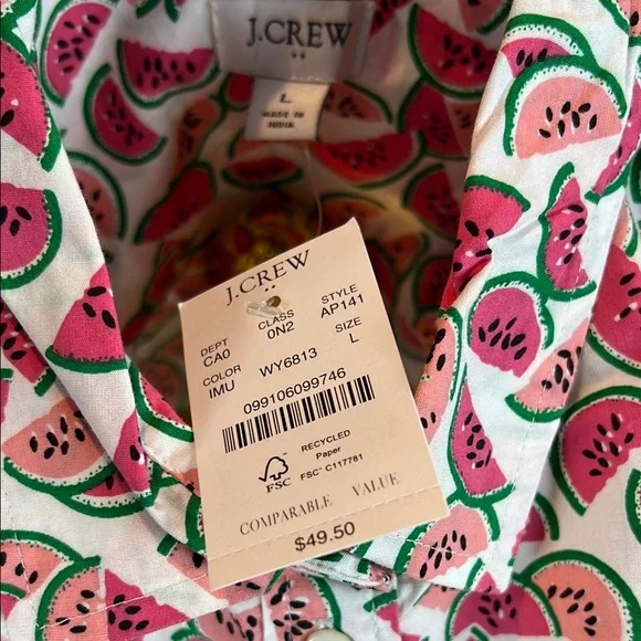 J. Crew Watermelon Sleeveless Poplin Shirt Fit Button Up sizeL. order(111) - Picture 3 of 8